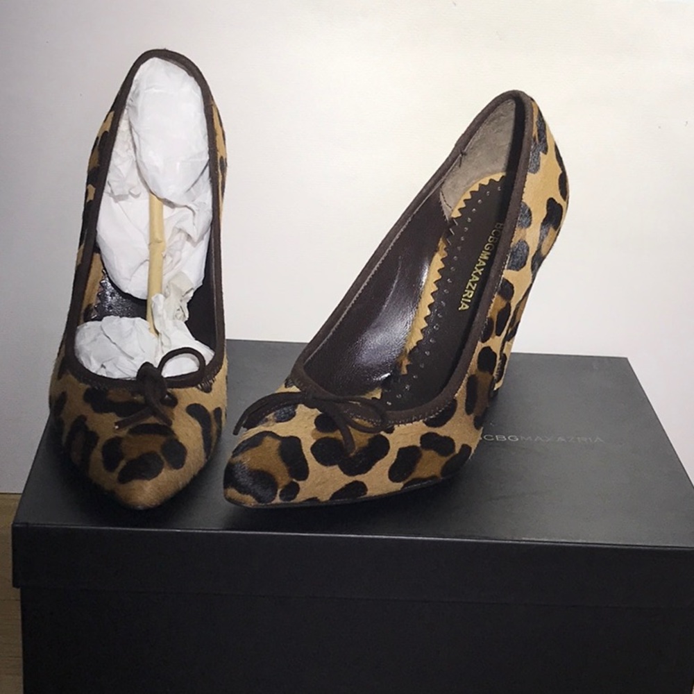 Leopard Cheetah Pony Faux Fur Pointed Toe Pumps Leopard Suede MA IRIN EXCELLENT! - Picture 1 of 7